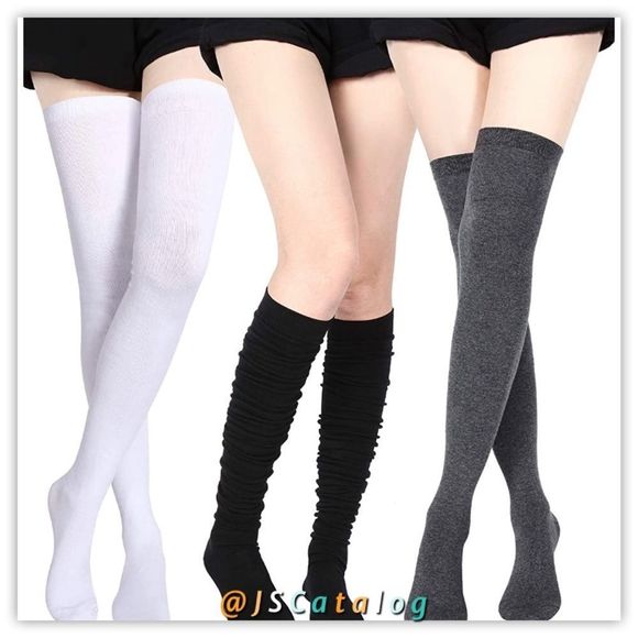 Solid Charcoal Cotton Thigh High Socks OS - Picture 5 of 5